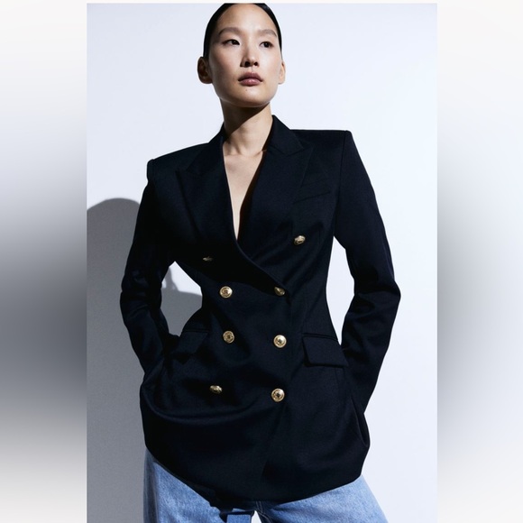 H&M Navy Blue Double Breasted Blazer - Picture 2 of 6